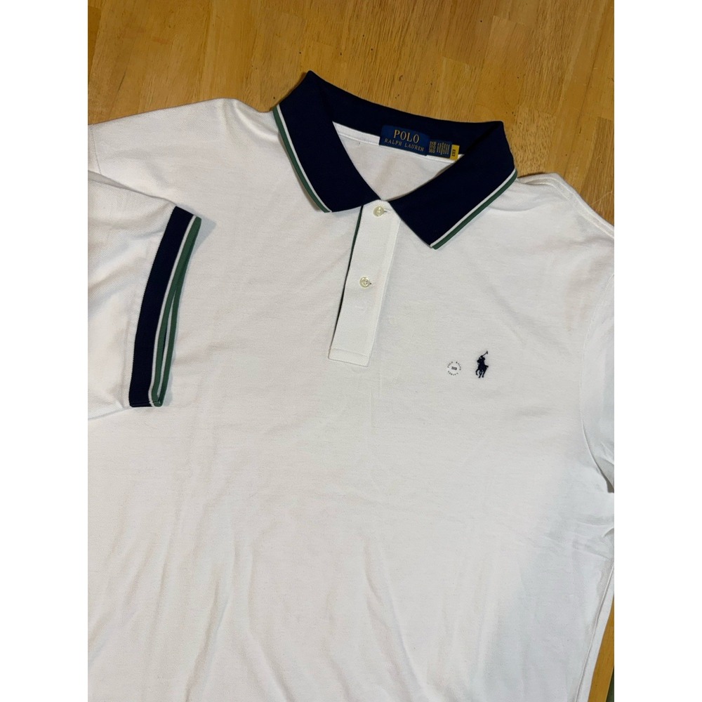 Ralph Lauren Men's 3XB White Polo Shirt Navy Collar Green Trim Black Pony NWOT